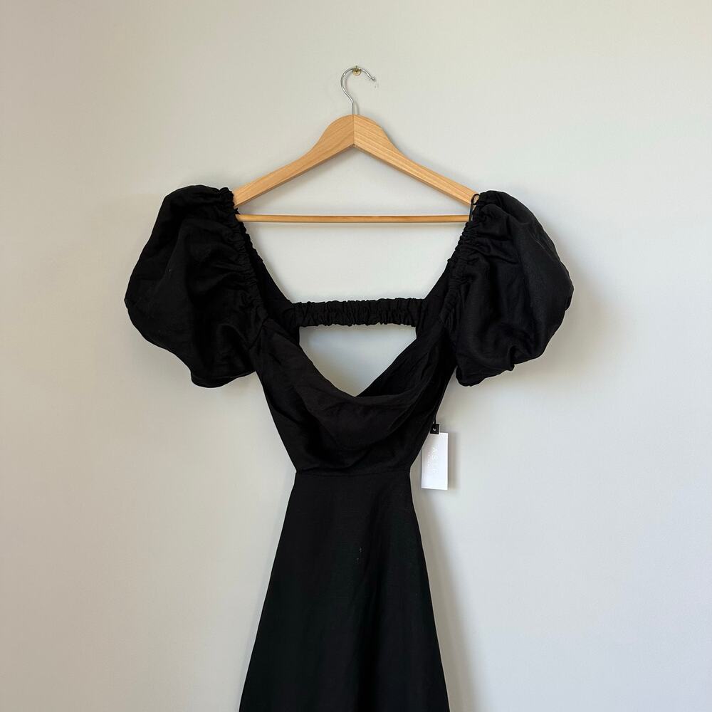 ASTR The Label Angeles Puff Sleeve Cutout Linen Dress Black S NWT - Picture 4 of 8
